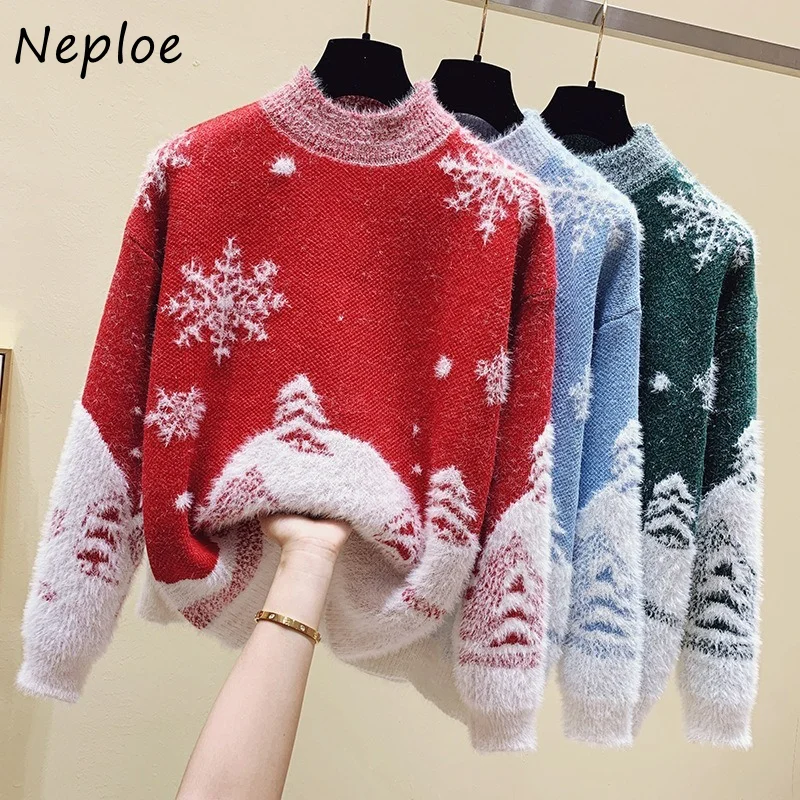 Winter 2021 New Half High Nekc Christmas Sweater Woman Long Sleeve Pullover Knitting Tops Snowflake Jacquard Sweaters
Winter 2021 New Half High Nekc Christmas Sweater Woman Long Sleeve Pullover Knitting Tops Snowflake Jacquard Sweaters