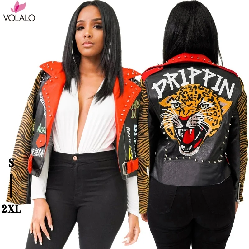 2020 Spring Autumn Women's Studded Leather Printing Casual Fashion Coat Rivet Cool and Show Charm Slim Short Jacket
2020 Spring Autumn Women's Studded Leather Printing Casual Fashion Coat Rivet Cool and Show Charm Slim Short Jacket