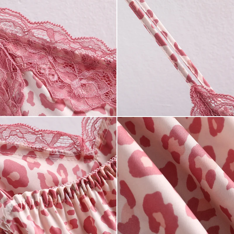 Ice Silk Nightdress Small Pink Leopard Women's Pajamas Lace V-Neck Sling Night Dress Sexy Lingerie Backless Women's Home Clothes
Ice Silk Nightdress Small Pink Leopard Women's Pajamas Lace V-Neck Sling Night Dress Sexy Lingerie Backless Women's Home Clothes