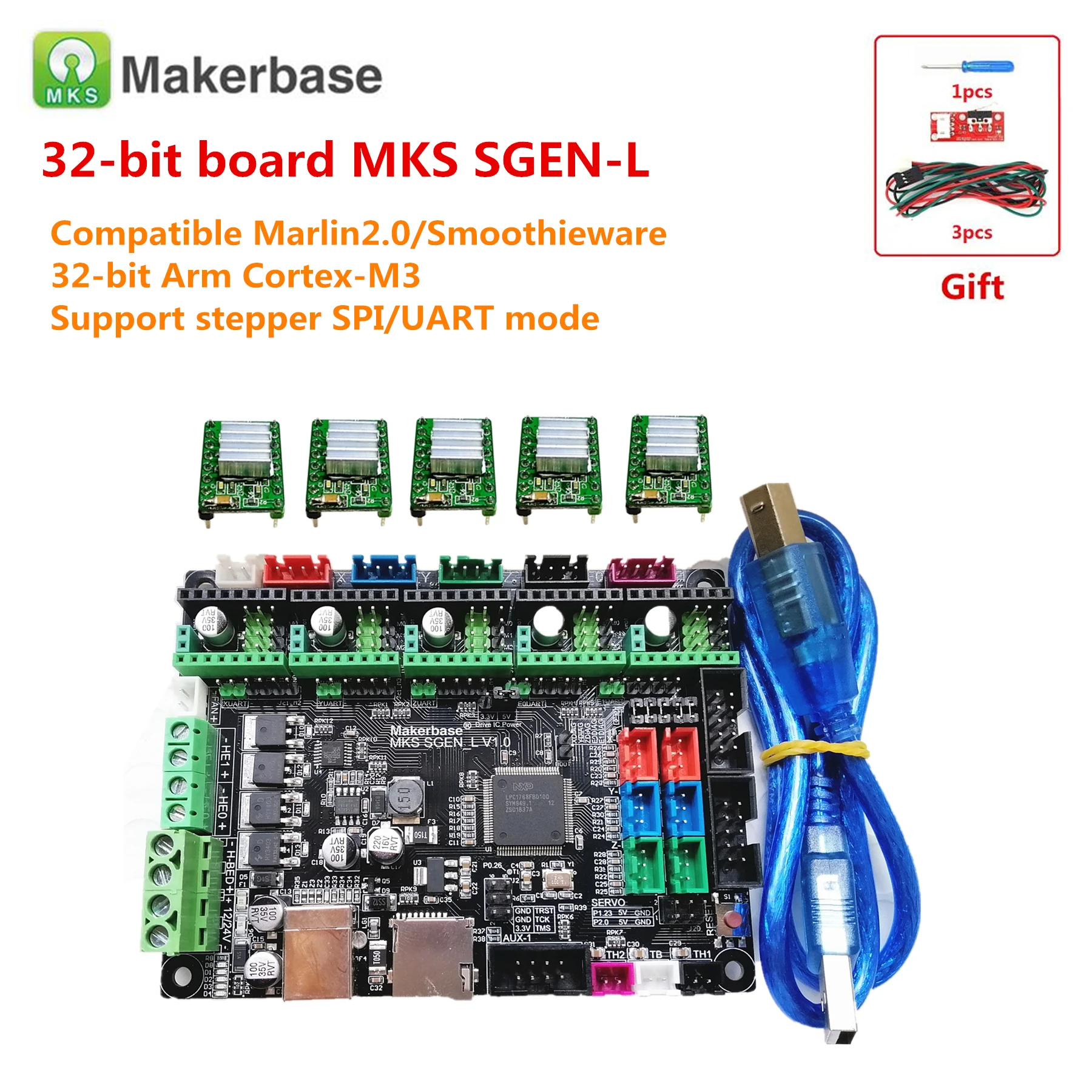3d printer upgrade motherboard MKS SGEN_L control panel 32 bit Arm Cortex-M3 + stepper driver parts similar BIGTREETECH SKR V1.3
3d printer upgrade motherboard MKS SGEN_L control panel 32 bit Arm Cortex-M3 + stepper driver parts similar BIGTREETECH SKR V1.3