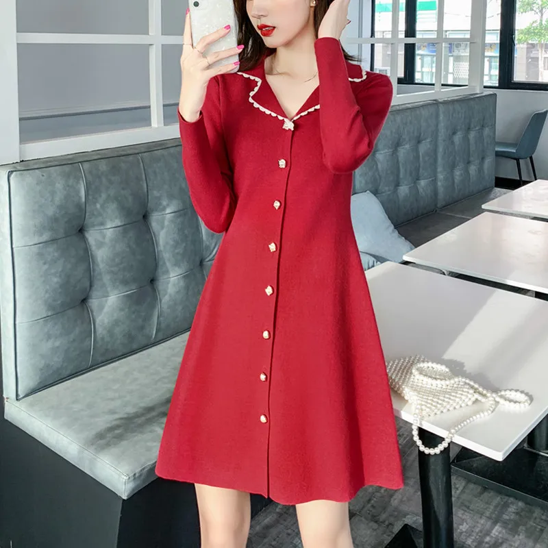 Autumn and Winter Women Solid Fashion V-neck Knitted Sweater Dress Loose Waist Mini Slim Dresses Sexy A-line Long Sleeve Dresses
Autumn and Winter Women Solid Fashion V-neck Knitted Sweater Dress Loose Waist Mini Slim Dresses Sexy A-line Long Sleeve Dresses