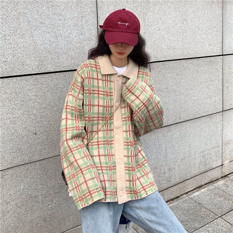 Female Casual Korean Harajuku Loose Vintage Checkered Sweater Women's Sweaters Japanese Kawaii Ulzzang Clothing For Women 
Female Casual Korean Harajuku Loose Vintage Checkered Sweater Women's Sweaters Japanese Kawaii Ulzzang Clothing For Women