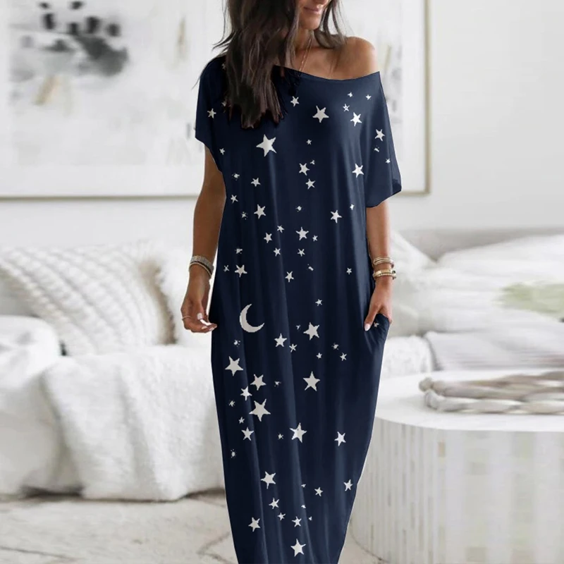 Women Butterfly Moon Stars Printed Dress Summer Loose Off Shoulder Short Sleeve Dress Beach Party Elegant Maxi Dress Vestidos
Women Butterfly Moon Stars Printed Dress Summer Loose Off Shoulder Short Sleeve Dress Beach Party Elegant Maxi Dress Vestidos