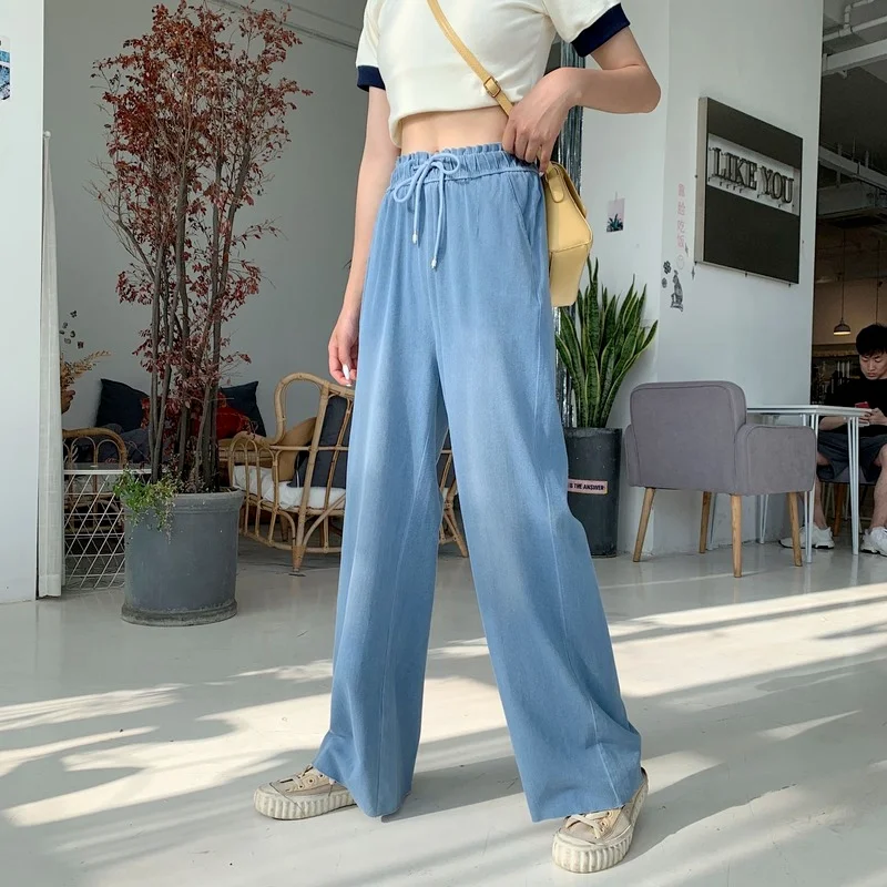 Women Jeans High Waist Wide Leg Pants Elastic Band Tencel Denim Boyfriend Washed Elastic Ice Silk Cowboy Trousers 2021 New Blue
Women Jeans High Waist Wide Leg Pants Elastic Band Tencel Denim Boyfriend Washed Elastic Ice Silk Cowboy Trousers 2021 New Blue