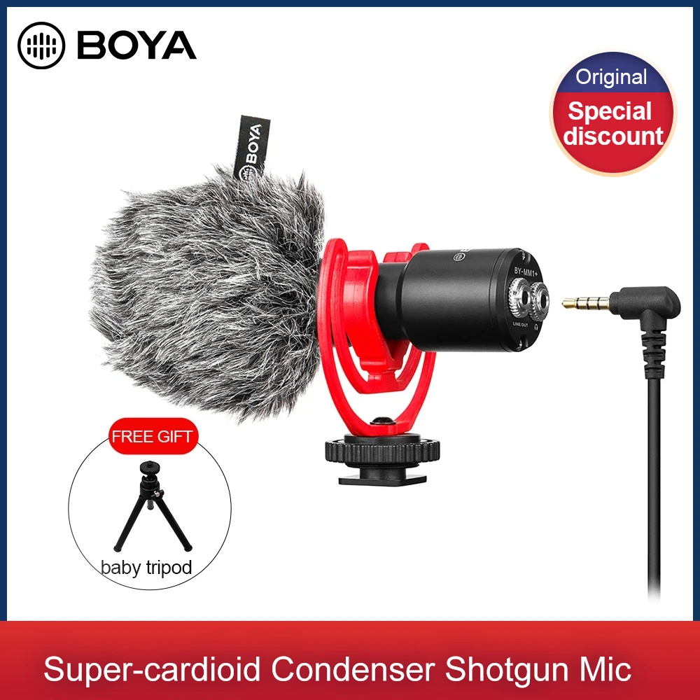 

BOYA BY-MM1 + конденсаторный микрофон для видеозаписи с клипсой Youtube, микрофон для смартфонов, планшетов, цифровых зеркальных камер, видеокамер, П...