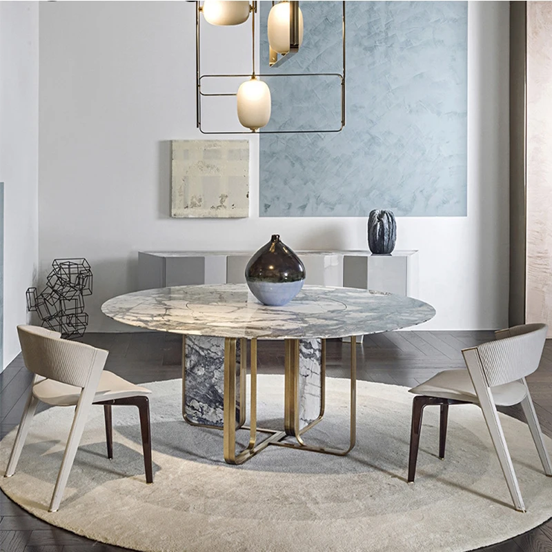 Light luxury natural marble dining table and chair home designer Italian Pandora rock slab round dining table CC Hanjiang Snow
Light luxury natural marble dining table and chair home designer Italian Pandora rock slab round dining table CC Hanjiang Snow
