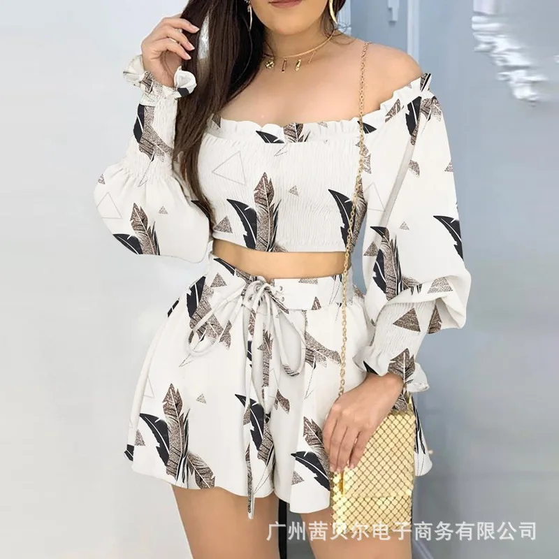 WEPBEL Women Fashion Sexy Outfits Lantern Sleeve Shirring Crop Tops Drawstring Waist Shorts Suit Set Ladies Printed Tracksuit
WEPBEL Women Fashion Sexy Outfits Lantern Sleeve Shirring Crop Tops Drawstring Waist Shorts Suit Set Ladies Printed Tracksuit