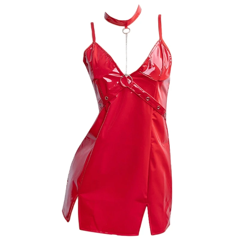 24BC Sexy Sleeveless Deep V Suspender Dress Punk Style Slit Bodycon Dress with One-Piece Collar Chain and Belt for Womens
24BC Sexy Sleeveless Deep V Suspender Dress Punk Style Slit Bodycon Dress with One-Piece Collar Chain and Belt for Womens
