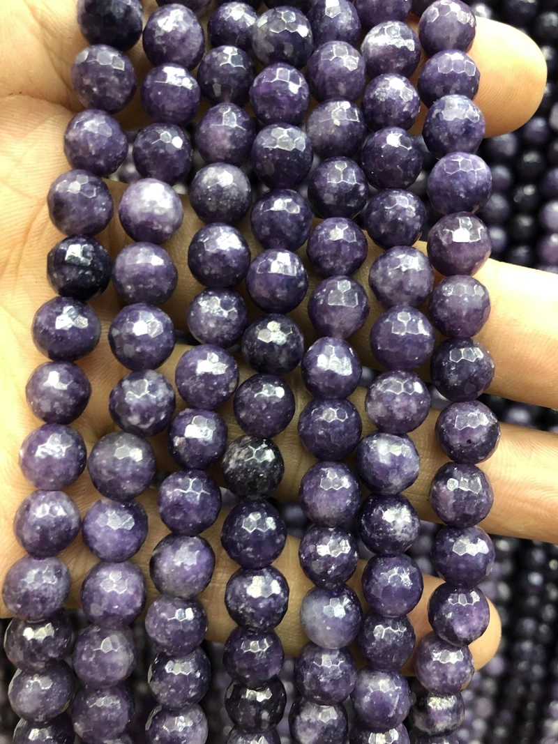 

Wholesale 1string of 15" Natural Lepidolite Faceted Bead 6mm 8mm 10mm Round Gemstone Loose Bead for jewelry making