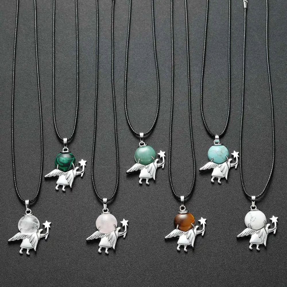 Natural Stone Fairy Spirit Pendant Necklace Trends Dancer Angel Wings Crystal Pendants Jewelry Chocker 18" Leather Cord
Natural Stone Fairy Spirit Pendant Necklace Trends Dancer Angel Wings Crystal Pendants Jewelry Chocker 18" Leather Cord