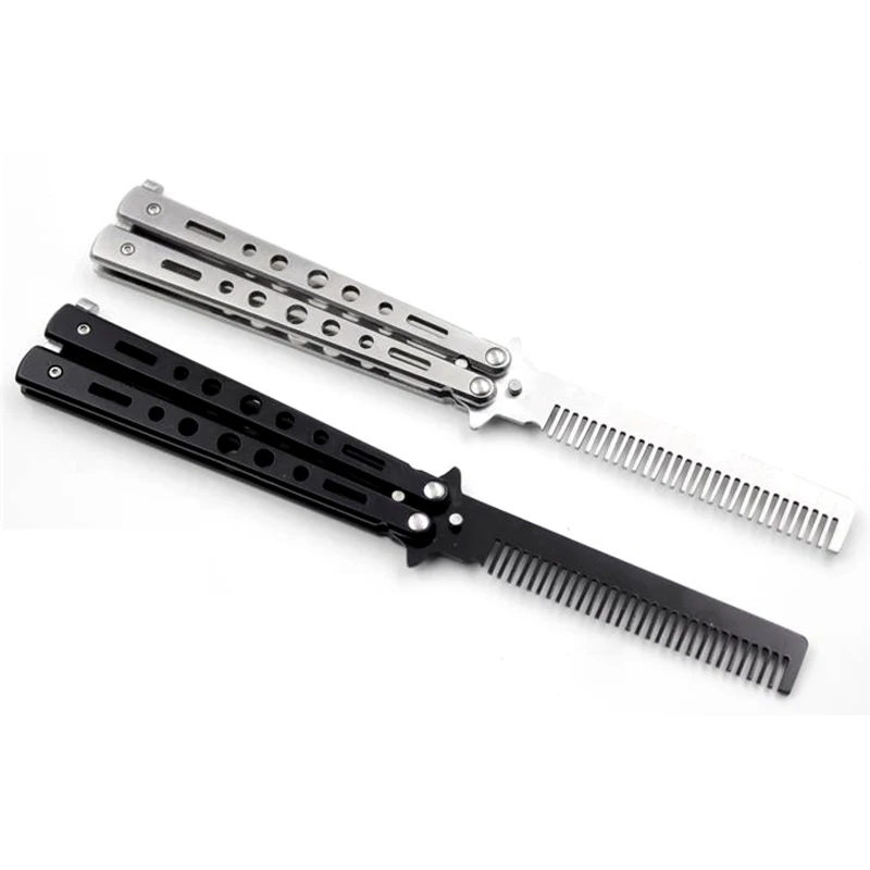 New Outdoor Camping Practice Comb (not Edged) Stainless Steel Folding Training Butterfly Comb Training Tool Practice Swing Comb