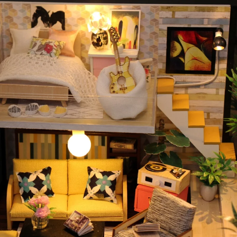 Wooden Dollhouse loft double violin bedroom Miniatures with furniture kit doll house Assembly educational toys for children
Wooden Dollhouse loft double violin bedroom Miniatures with furniture kit doll house Assembly educational toys for children