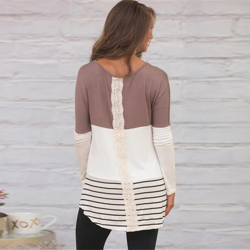 Womens Tops and Blouses 2019 Fashion Khaki Back Lace Blouse Striped Long Sleeve Blouse Tunic Shirt Jumper Top Blusas Femininas
Womens Tops and Blouses 2019 Fashion Khaki Back Lace Blouse Striped Long Sleeve Blouse Tunic Shirt Jumper Top Blusas Femininas