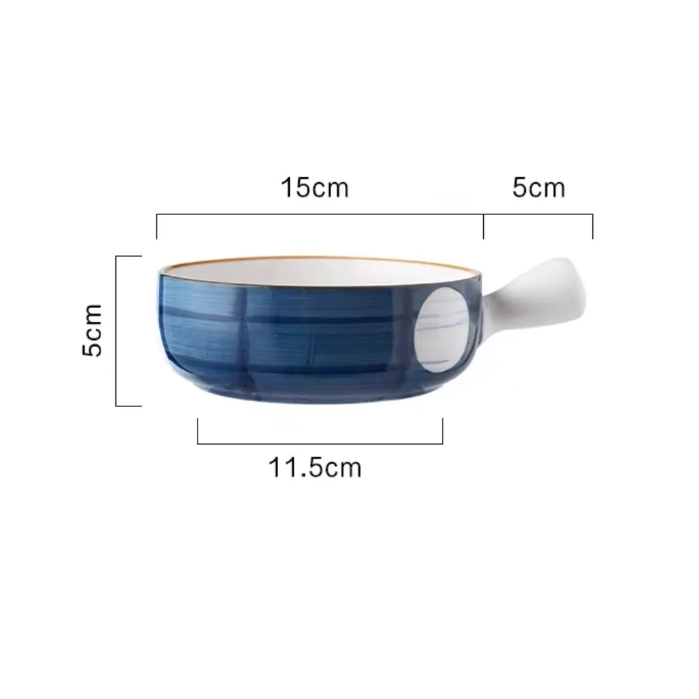 Bowl Baking kche Ceramic Fruit Handle Microwave Baked Soup Japanese Style Blue White Hand-painted Handle Creative 
Bowl Baking kche Ceramic Fruit Handle Microwave Baked Soup Japanese Style Blue White Hand-painted Handle Creative