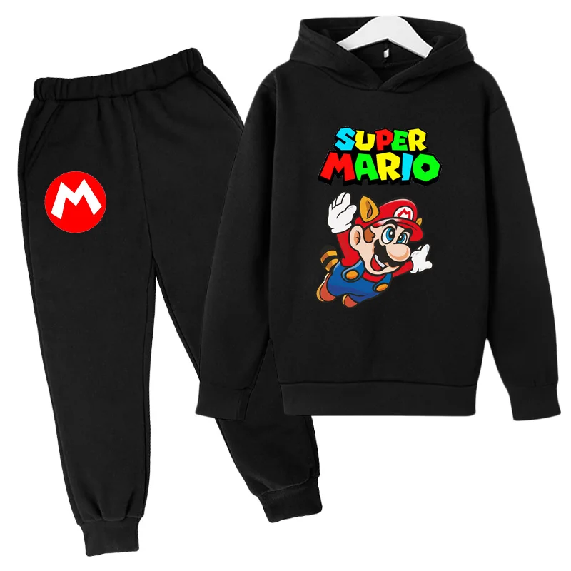 

Spring New Mario Boys and Girls Kids Anime Cotton Hooded Super Mario Sweatshirt Pants Comfortable Fashion Hooded Kids Sportsuit
