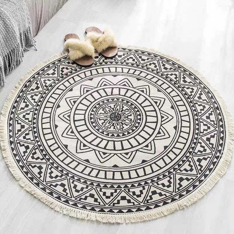 Retro Round Carpet For Living Room Bedroom Cotton Linen Tassels Rug Yarn Dyed Tapestry Mat Home Decoration
Retro Round Carpet For Living Room Bedroom Cotton Linen Tassels Rug Yarn Dyed Tapestry Mat Home Decoration