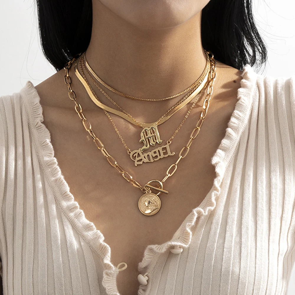 Ingemark Multilayer Coin Geometric Snake Chain Necklace ANGEL Letter Pendant for Women Punk Choker Colar Jewelry Collier Femme
Ingemark Multilayer Coin Geometric Snake Chain Necklace ANGEL Letter Pendant for Women Punk Choker Colar Jewelry Collier Femme