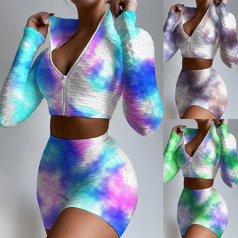 Ladies Spring New Suit Solid Color Tie-dye Printing Sports Long-sleeved Two-piece Stand-up Collar Zipper Crop Top + Tight Shorts
Ladies Spring New Suit Solid Color Tie-dye Printing Sports Long-sleeved Two-piece Stand-up Collar Zipper Crop Top + Tight Shorts