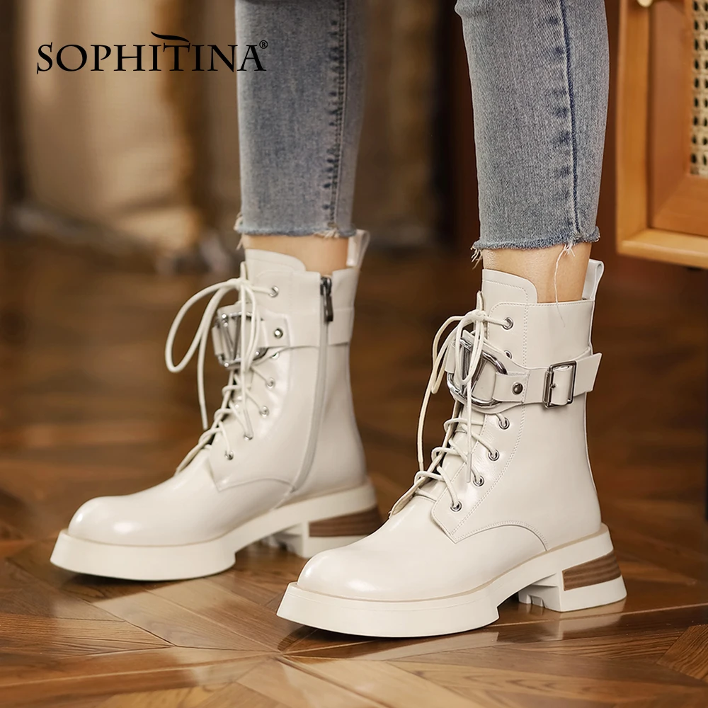 SOPHITINA Concise Female Boots Buckle Design Fashionable Modern Flat Shoes Cross Lace Zipper Soft Leather Women's Shoes HO142
SOPHITINA Concise Female Boots Buckle Design Fashionable Modern Flat Shoes Cross Lace Zipper Soft Leather Women's Shoes HO142