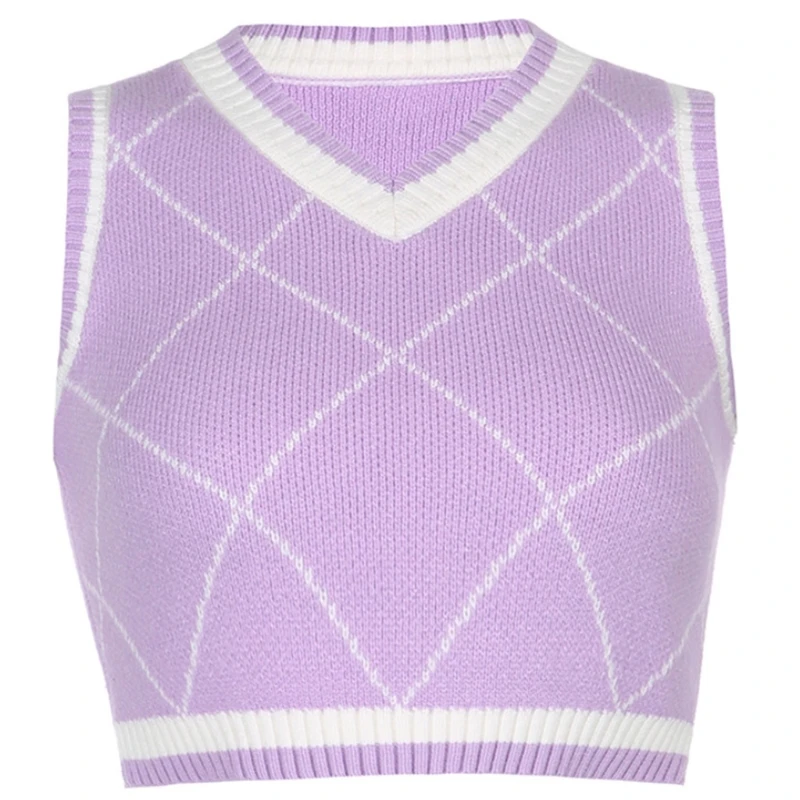 Women Preppy Style V-Neck Knitted Vest Contrast Color Vintage Argyle Plaid Sleeveless Sweater Casual Slim Fit Pullover Crop Tank
Women Preppy Style V-Neck Knitted Vest Contrast Color Vintage Argyle Plaid Sleeveless Sweater Casual Slim Fit Pullover Crop Tank