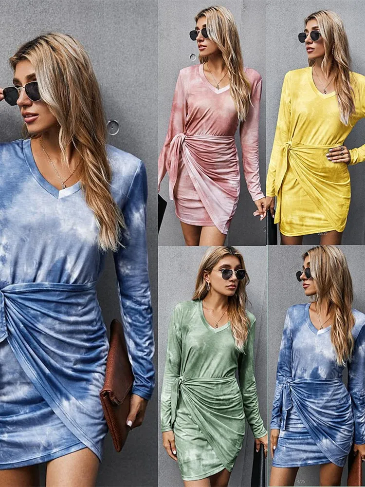 WJFZQM Autumn Tie-dye bodycon Dress For Women Long Sleeve Mini Dress Street Casual Wear Female Fashion Bandage V-Neck Dresses
WJFZQM Autumn Tie-dye bodycon Dress For Women Long Sleeve Mini Dress Street Casual Wear Female Fashion Bandage V-Neck Dresses
