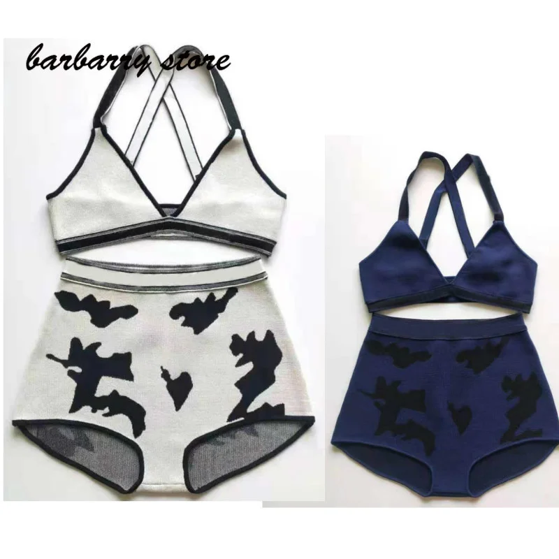 2021 summer high quality fashion jacquard letter bikini suit sexy knitting Top + high waist slim Boxer Shorts women's swimsuit 
2021 summer high quality fashion jacquard letter bikini suit sexy knitting Top + high waist slim Boxer Shorts women's swimsuit