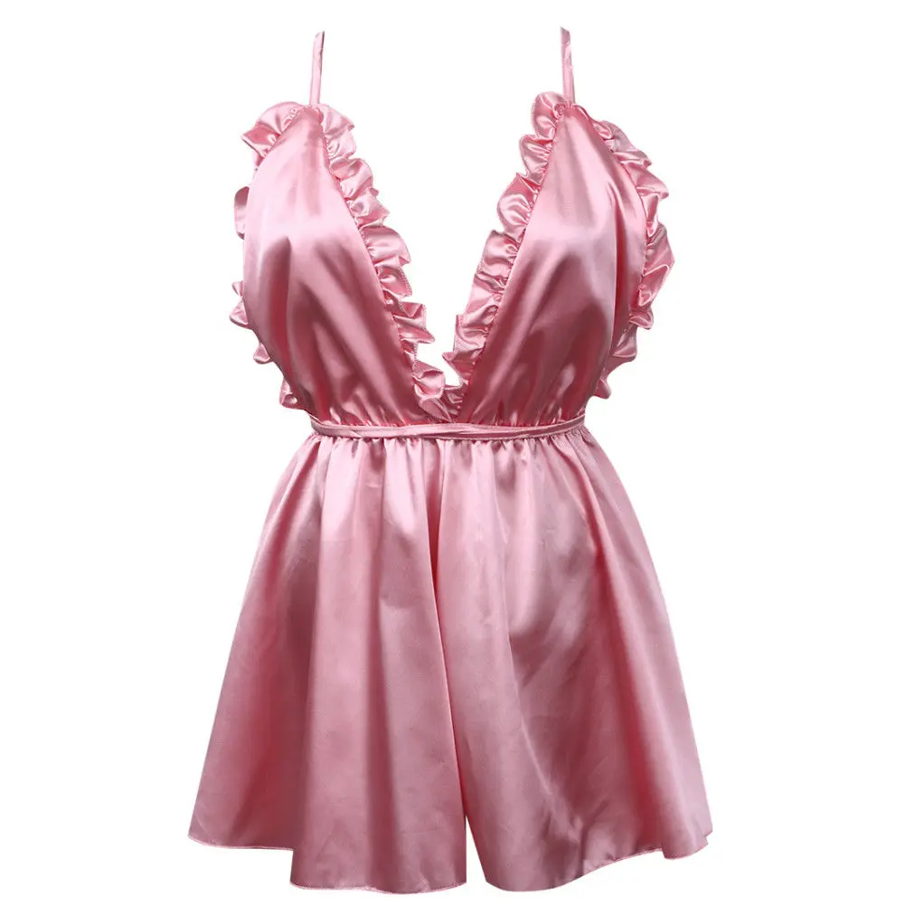 Sexy Lingerie Women Silk v-neck sleeveless night Sleep Dress Nighties Underwear Nightdress Nightgown Sleepwear Lenceria Femenina
Sexy Lingerie Women Silk v-neck sleeveless night Sleep Dress Nighties Underwear Nightdress Nightgown Sleepwear Lenceria Femenina