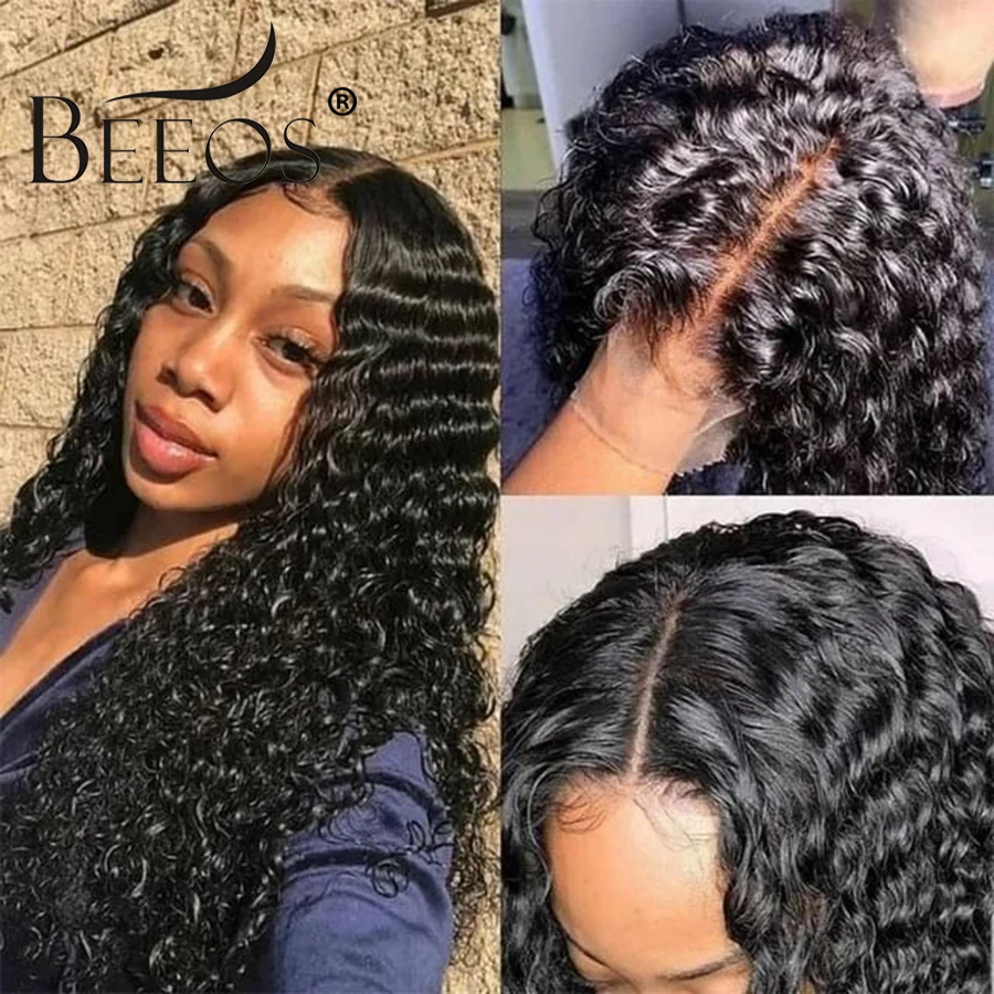 

Beeos 13X6 HD парик шнурка предварительно вьющиеся человеческие волосы парики с детскими волосами для черных Для женщин 150% Remy бразильские кудряв...