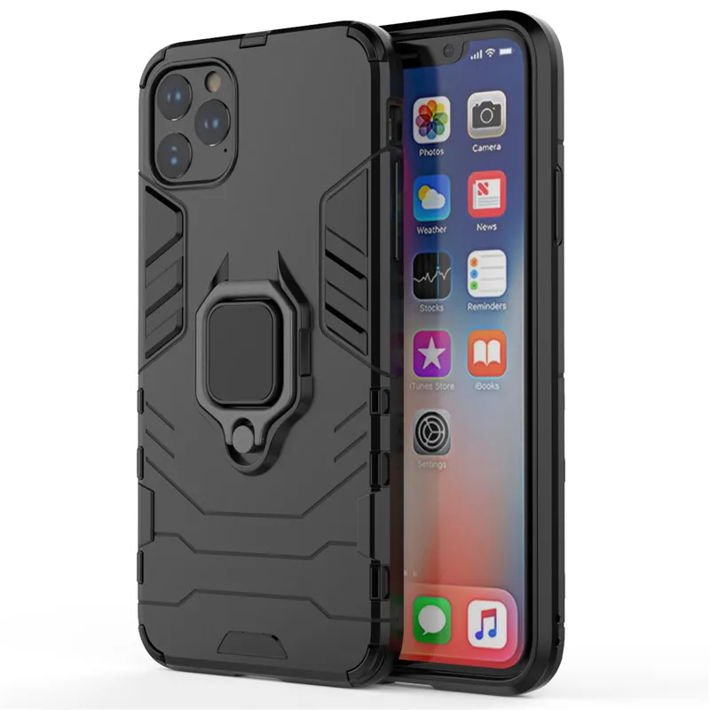 Противоударный чехол для iPhone 11 Pro Max резиновый с кольцом подставкой Железного