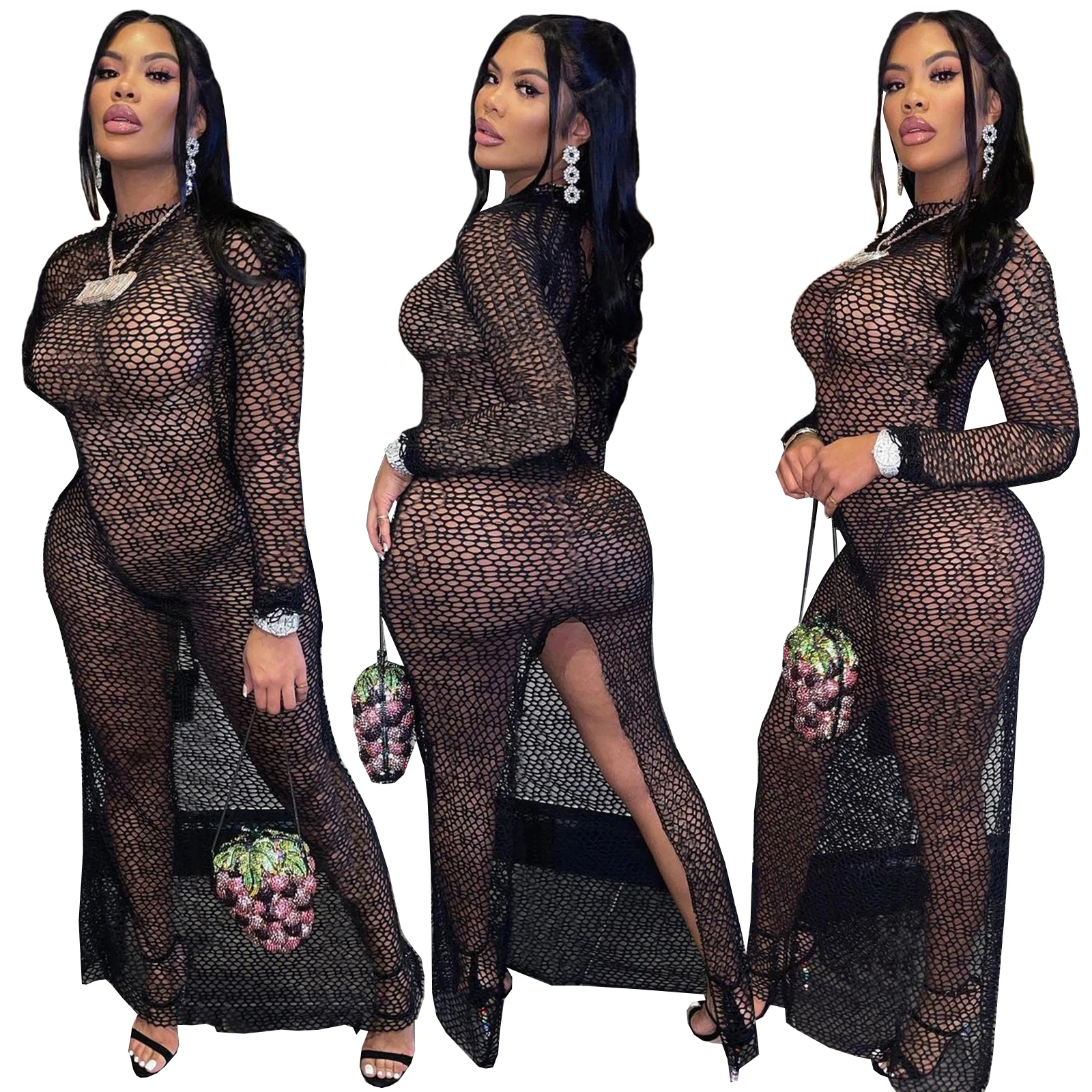 Qm4372 European and American spring, summer and autumn women's hollow out perspective solid color high elastic mesh dress nightc
Qm4372 European and American spring, summer and autumn women's hollow out perspective solid color high elastic mesh dress nightc