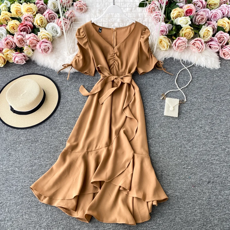 Vintage ruffles slim v neck Summer Drawstring long Dress irregular bandage Robe Ete Women Casual Party Elegant Tunic Vestidos
Vintage ruffles slim v neck Summer Drawstring long Dress irregular bandage Robe Ete Women Casual Party Elegant Tunic Vestidos