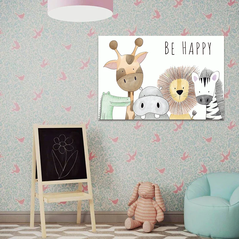 Детская настенная живопись холст животное милый мультфильм быть счастливым