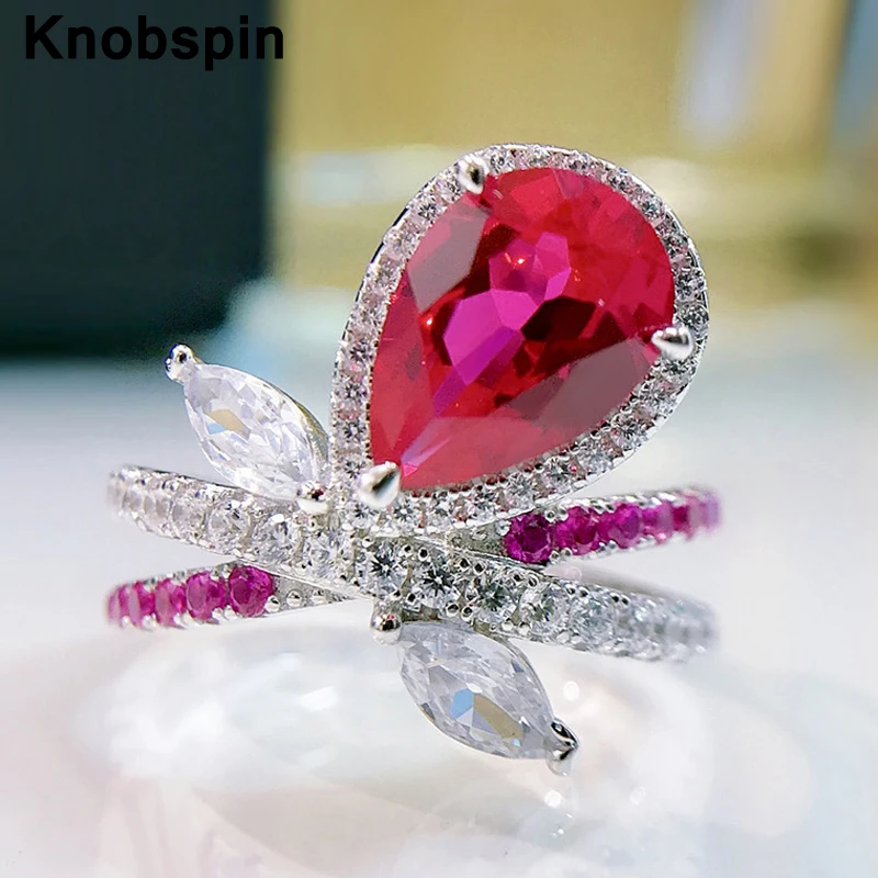 Knobspin Ruby Sapphire Water Drop 7*10mm High Carbon Diamond 100% 925 Sterling Silver Rings For Women Wedding Party Fine Jewelry
Knobspin Ruby Sapphire Water Drop 7*10mm High Carbon Diamond 100% 925 Sterling Silver Rings For Women Wedding Party Fine Jewelry