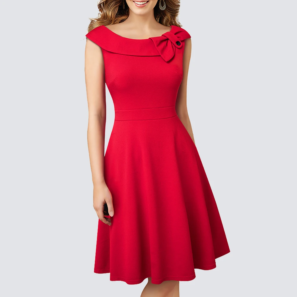 Women Retro Elegant Sleeveless Designed Neckline Bow Button Swing A-Line Knee Length Dress HA258
Women Retro Elegant Sleeveless Designed Neckline Bow Button Swing A-Line Knee Length Dress HA258
