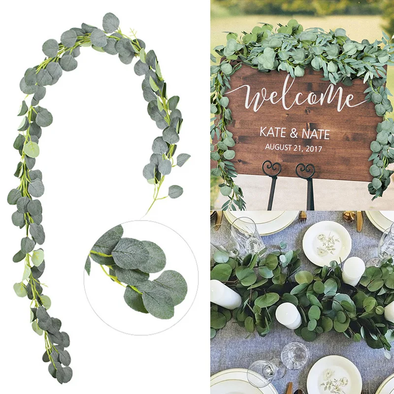 

Artificial Green Eucalyptus Leaves Garland Fake Vines Rattan Artificial Plants Ivy Wreath for Wedding Party Home Wall Decoration