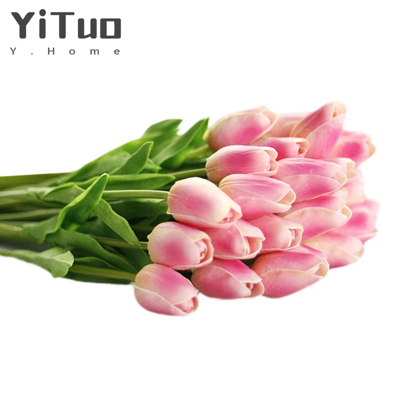 YiTuo 10 Pieces Tulip Simulation Flower Pu Mini Tulip (Without Vase)