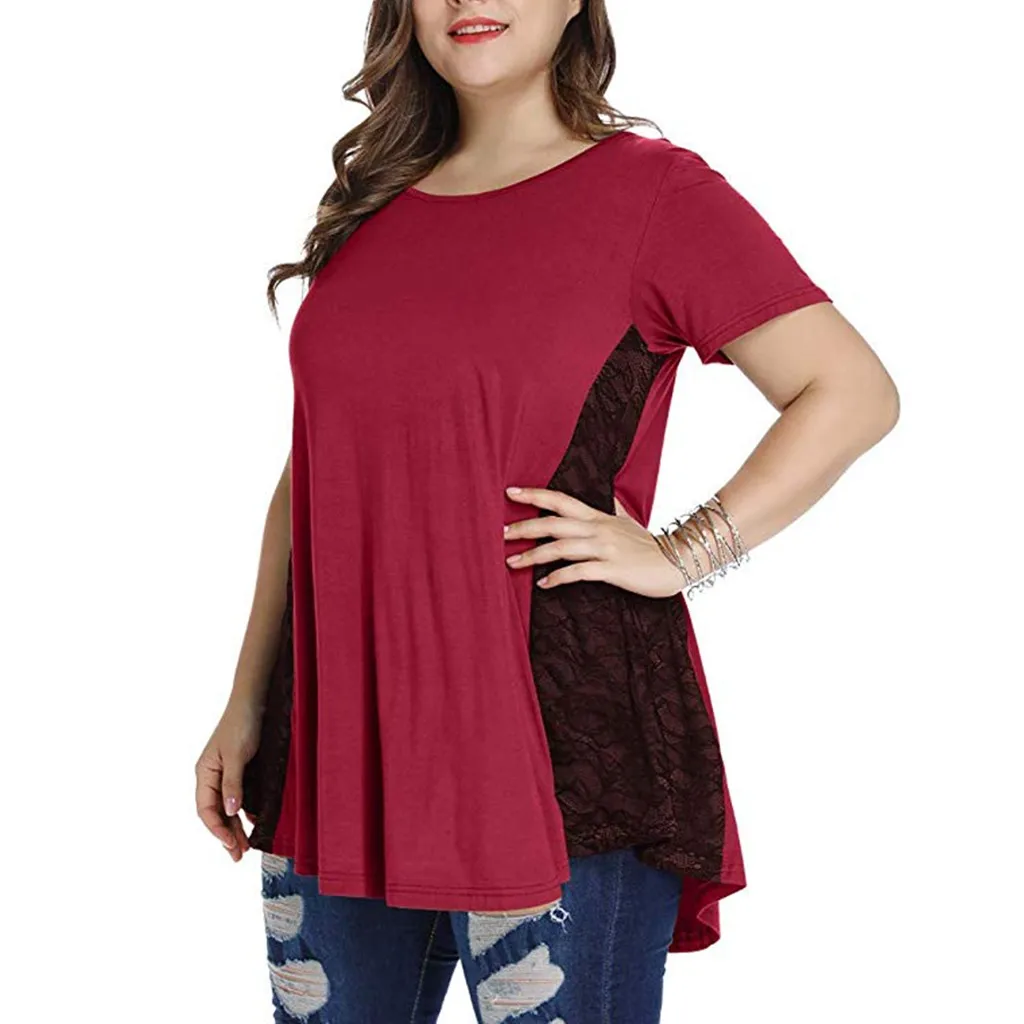 T Shirt Women Lace Tunic Top Short Sleeve Loose Casual T Shirt O Neck Femme Blouse Plus Size Women Top 2020
T Shirt Women Lace Tunic Top Short Sleeve Loose Casual T Shirt O Neck Femme Blouse Plus Size Women Top 2020