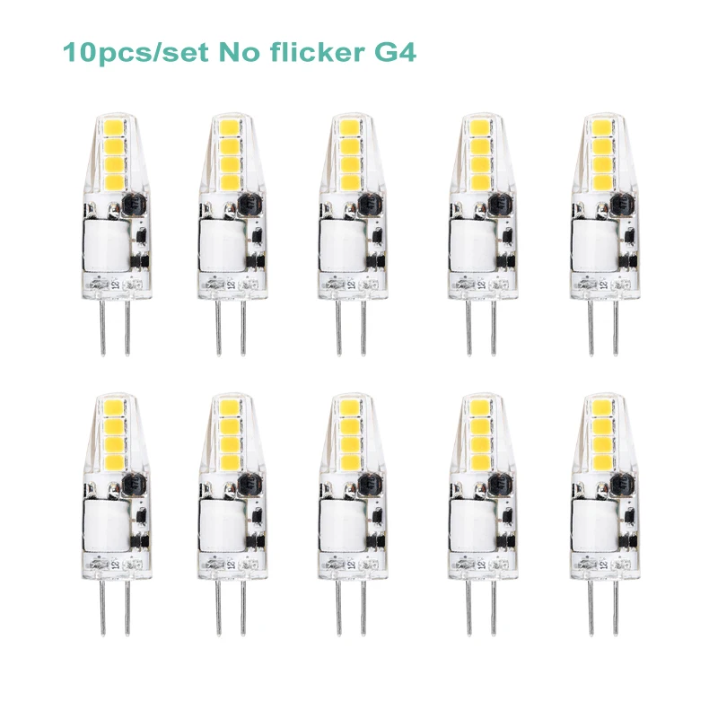 

10pcs G4 Led Bulb 2W No Flicker DC AC 12V 2835SMD Bright Silicone Lamp 8LED Warm White 360 Degree Angle LED Light For Chandilier