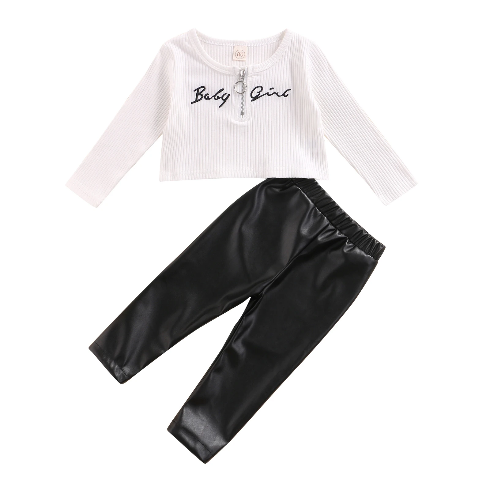 2 Pcs Infant Casual Outfits Girls Ribbed Letter Pattern Long Sleeve Round Neck T-shirt + Leather Pants
2 Pcs Infant Casual Outfits Girls Ribbed Letter Pattern Long Sleeve Round Neck T-shirt + Leather Pants