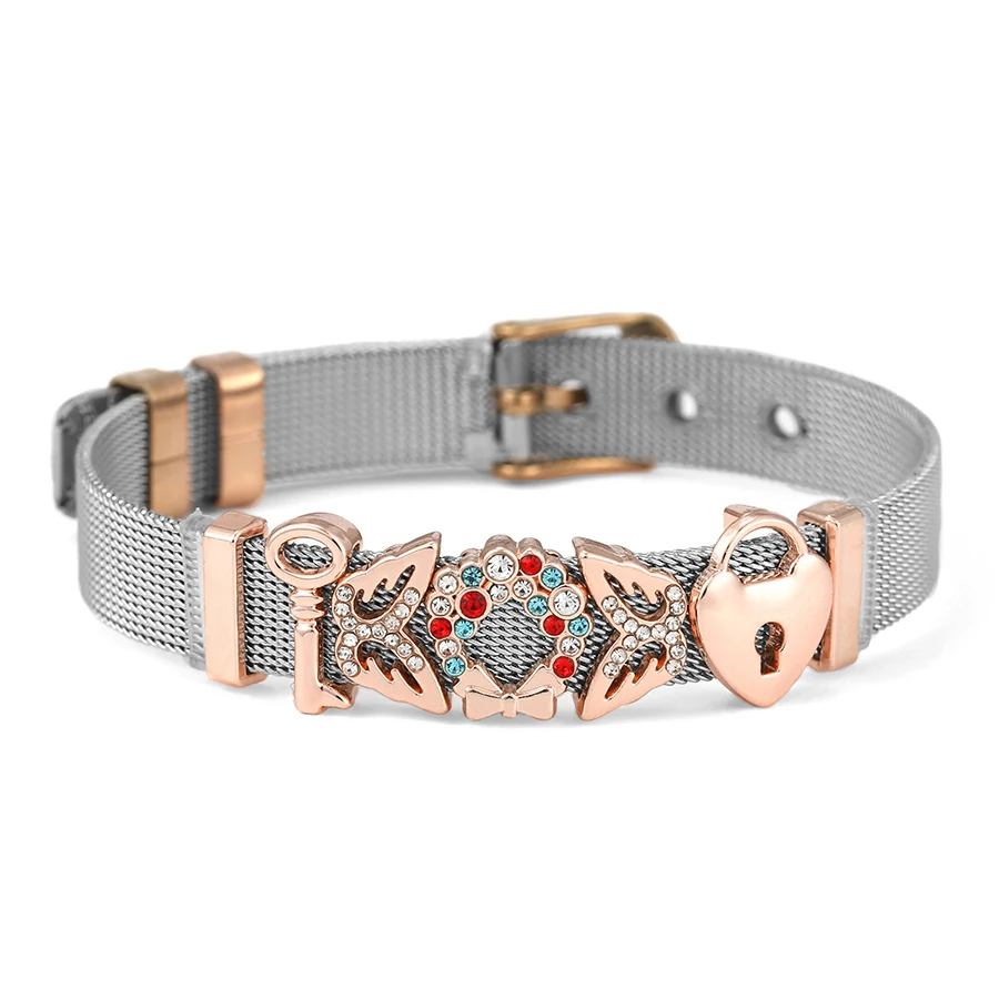 Two-tone Stainless Steel Mesh Bracelets For Women Girls Heart Lock Key Butterfly Flower Basket Beads Buckle Belt Bangle Gifts
Two-tone Stainless Steel Mesh Bracelets For Women Girls Heart Lock Key Butterfly Flower Basket Beads Buckle Belt Bangle Gifts