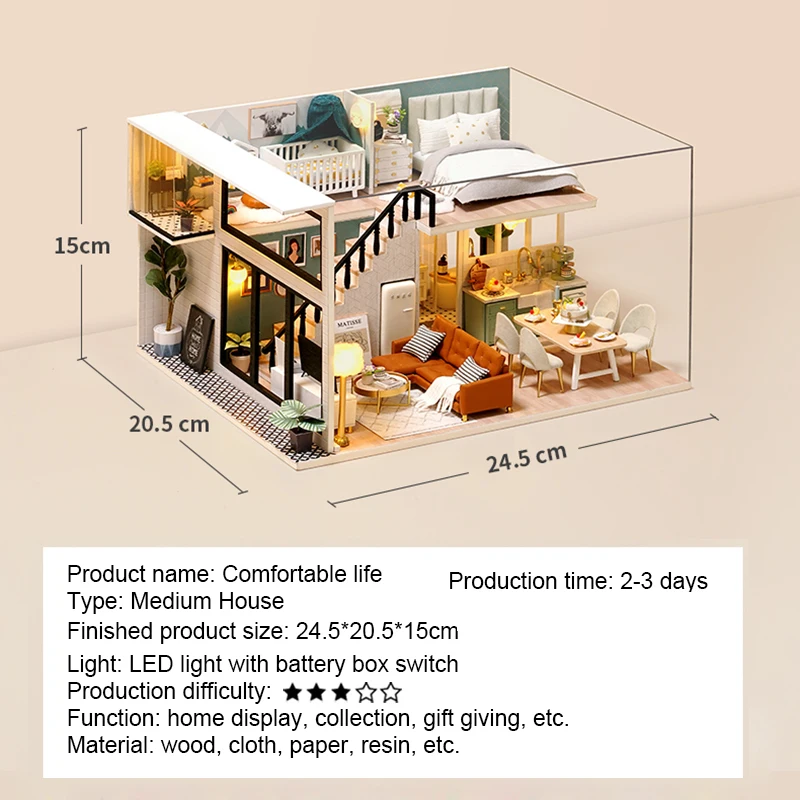 DIY 3D Wooden Miniature Doll House Kit Comfortable Live Creative Building Assembly Model Cabin Christmas Birthday Gifts
DIY 3D Wooden Miniature Doll House Kit Comfortable Live Creative Building Assembly Model Cabin Christmas Birthday Gifts