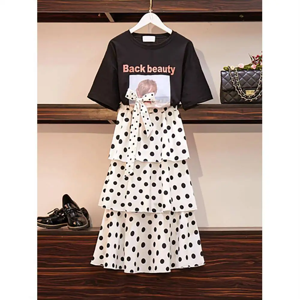 2019 Women Summer Bow Tie Solid T Shirt + Elastic Waist Cascade Ruffles Skirt Suit Lady Elegant Polka Dot Cake Skirts Sets Z399
2019 Women Summer Bow Tie Solid T Shirt + Elastic Waist Cascade Ruffles Skirt Suit Lady Elegant Polka Dot Cake Skirts Sets Z399