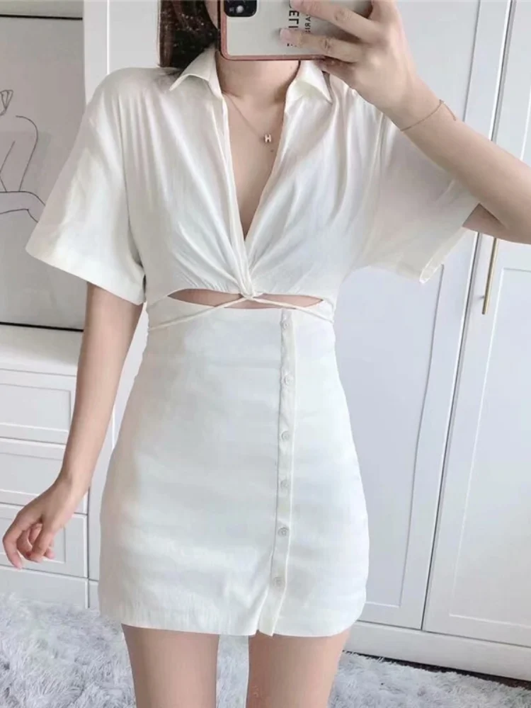 Vintage Dress 2021 Women White Short Sleeve Cut Out Summer Dress Chic Side Zip False Button Up Woman Fit Mini Party Dresses
Vintage Dress 2021 Women White Short Sleeve Cut Out Summer Dress Chic Side Zip False Button Up Woman Fit Mini Party Dresses