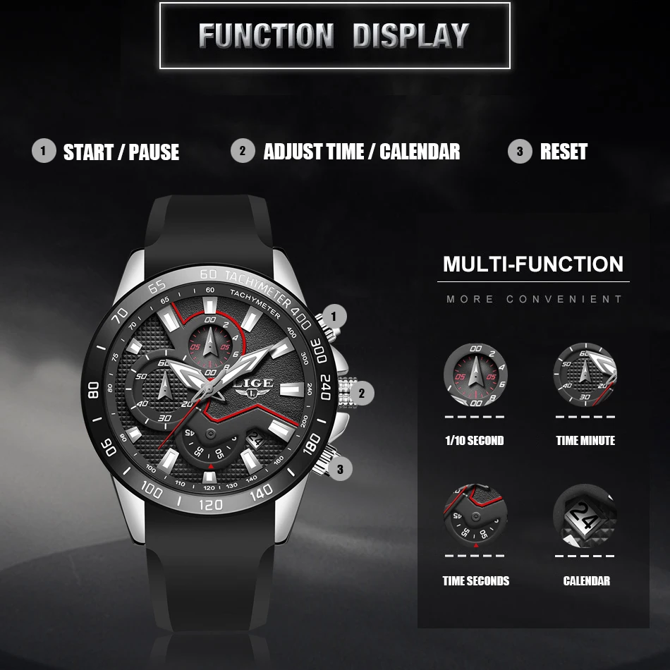 Часы наручные LIGE мужские с хронографом брендовые Роскошные Спортивные кварцевые