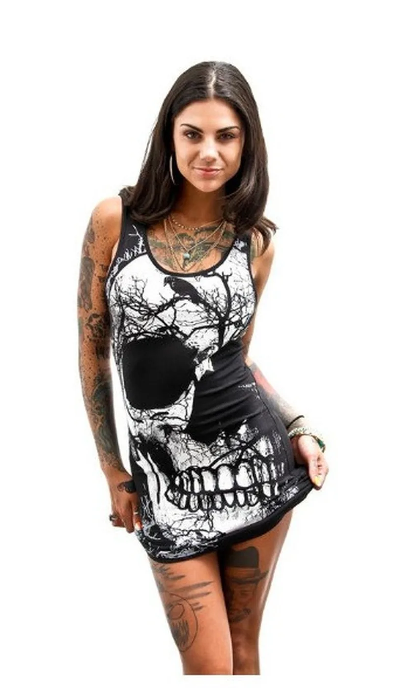 Gothic Tank Punk Rock Skull Print Mini Dress Women Grim Reaper Short Skeleton Office Ladies Metal Gothic Skinny Femlae Dresses
Gothic Tank Punk Rock Skull Print Mini Dress Women Grim Reaper Short Skeleton Office Ladies Metal Gothic Skinny Femlae Dresses