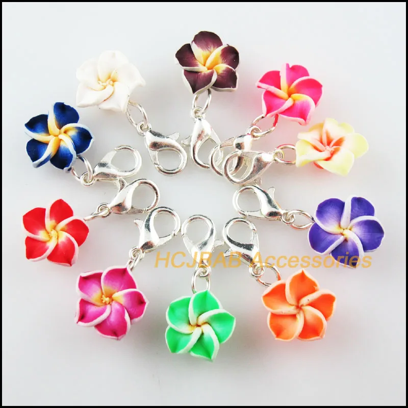 

20Pcs Mixed Fimo Polymer Clay Star Flower Charms Silver Plated With Clasps