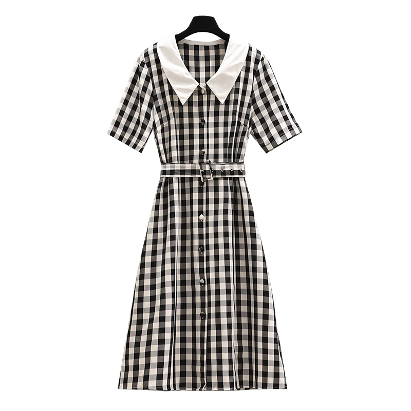 4XL Plus Size Women Black and White Plaid Dress Summer 2021 Peter Pan Collar Short Sleeve Loose Single-breasted Shirt Dresses
4XL Plus Size Women Black and White Plaid Dress Summer 2021 Peter Pan Collar Short Sleeve Loose Single-breasted Shirt Dresses