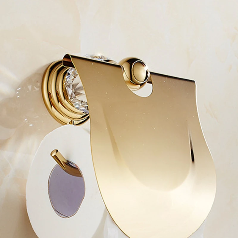 Luxury Zirconium Gold Solid Brass Toilet Paper Holder Polished Towel Bar Artificial Crystal Round Base Towel Ring Bathroom Acces 
Luxury Zirconium Gold Solid Brass Toilet Paper Holder Polished Towel Bar Artificial Crystal Round Base Towel Ring Bathroom Acces