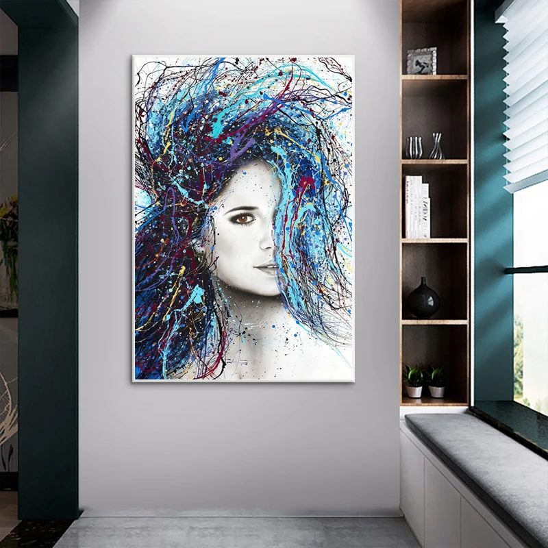 Современная Абстрактная живопись Wall Art Цветной волос Картина на холсте женщина