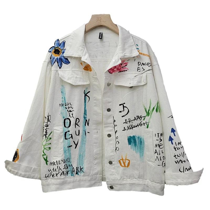 Fashion Letter Graffiti Hand Painted Denim Jacket Women White Blue Outerwear Korean Loose Short Jeans Jackets Female Streetwear
Fashion Letter Graffiti Hand Painted Denim Jacket Women White Blue Outerwear Korean Loose Short Jeans Jackets Female Streetwear